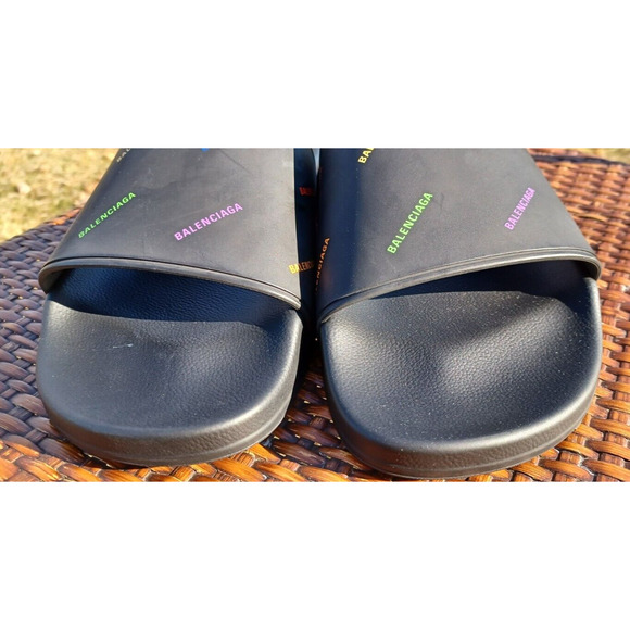 Balenciaga Pool Slides Men's Black Muti Colored Logo Pride US12 EU45 - Picture 6 of 10